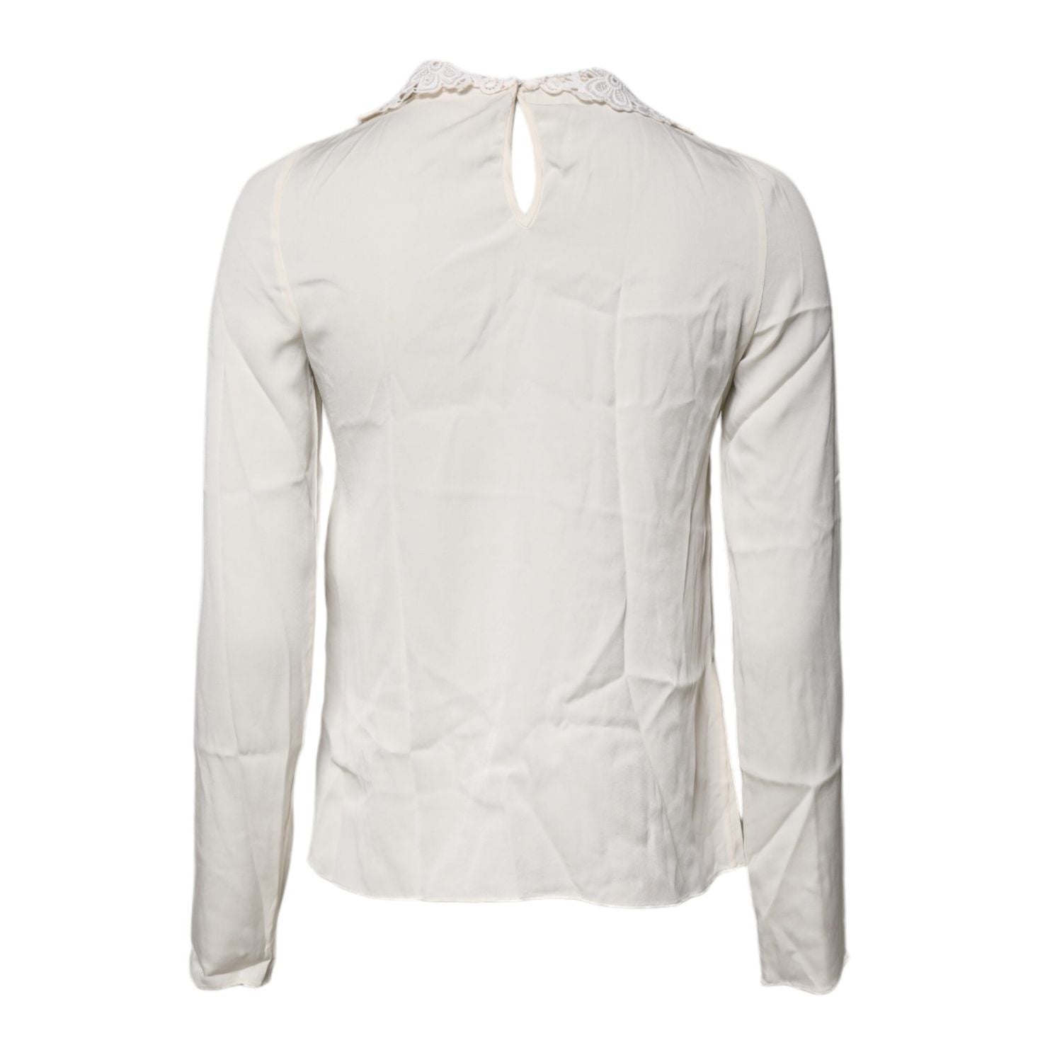 Dolce & Gabbana Cream Floral Lace Long Sleeves Blouse Top