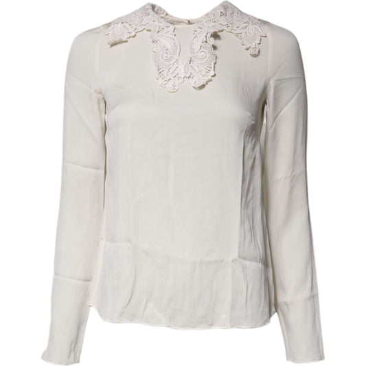 Dolce & Gabbana Cream Floral Lace Long Sleeves Blouse Top TSH87236-38