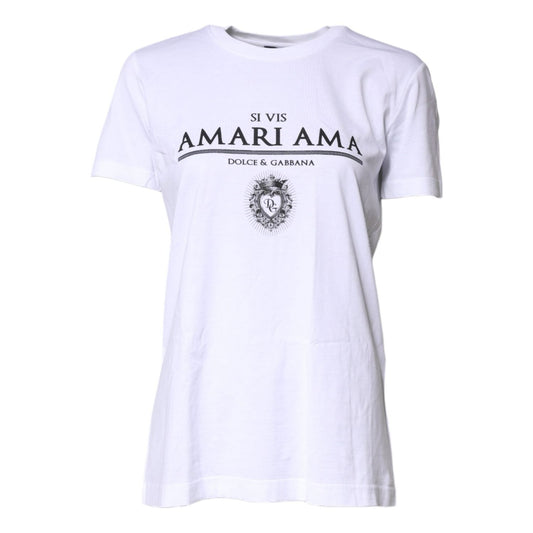 Dolce & Gabbana White Cotton Printed Round Neck Top T-shirt TSH87237-36