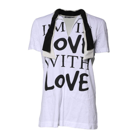Dolce & Gabbana White Cotton Silk Blend Ascot Collar T-shirt TSH878611-38
