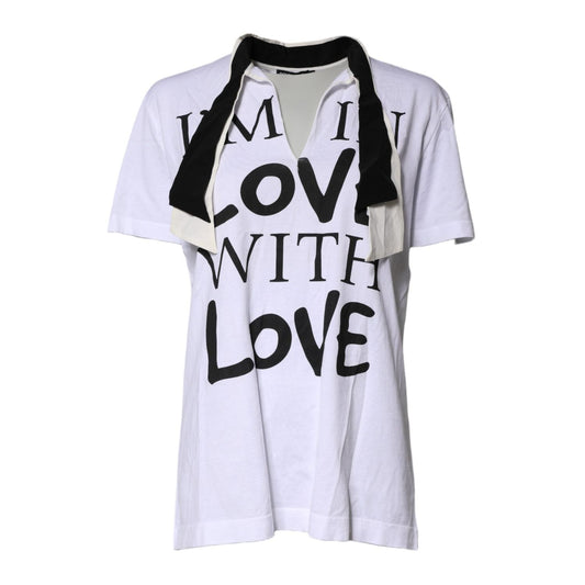 Dolce & Gabbana White Cotton Silk Blend Ascot Collar T-shirt TSH87240-42