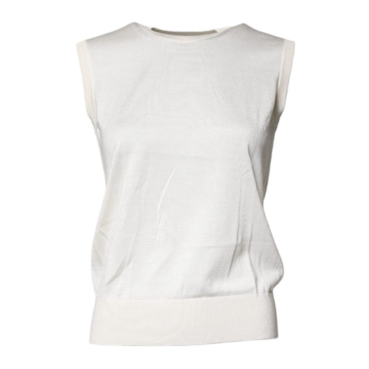 Dolce & Gabbana Cream Sleeveless Silk Round Neck Tank Top