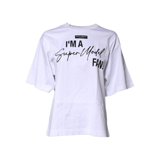 Dolce & Gabbana White Printed Cotton Round Neck Top T-shirt TSH87261-38