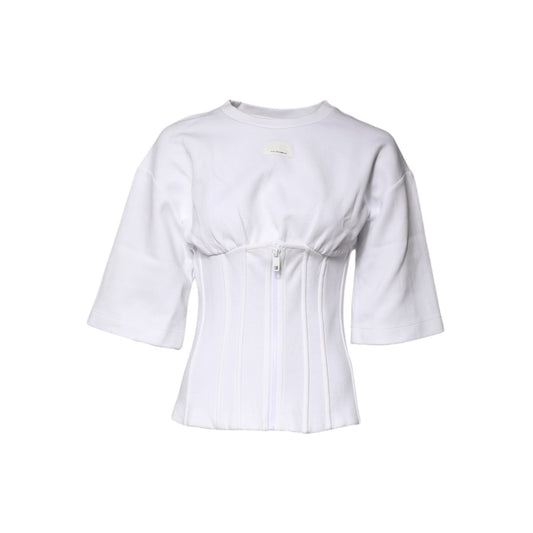 Dolce & Gabbana White Cotton Blend 3/4 Sleeves Blouse Top TSH87262-36