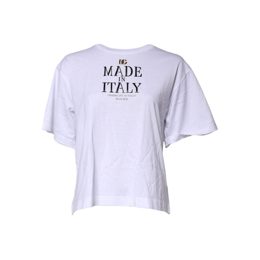 Dolce & Gabbana White Printed Round Neck Top Cotton T-shirt TSH87266-38