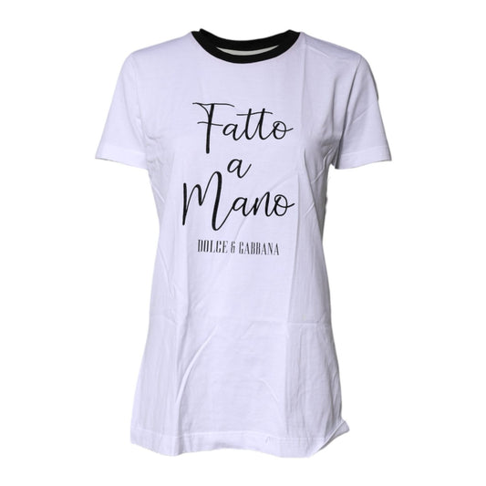 Dolce & Gabbana White Printed Round Neck Top Cotton T-shirt TSH87267-44