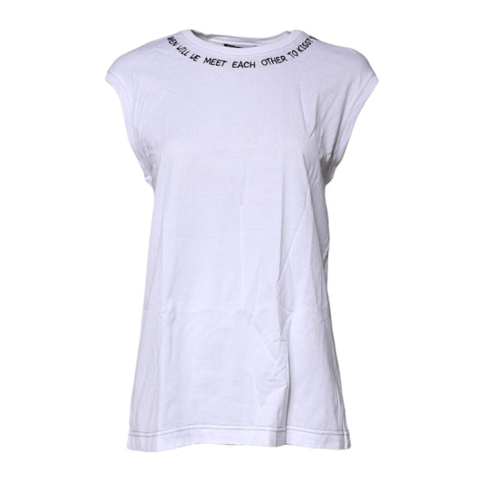 Dolce & Gabbana White Cotton Sleeveless Printed Tank T-shirt TSH87354-36