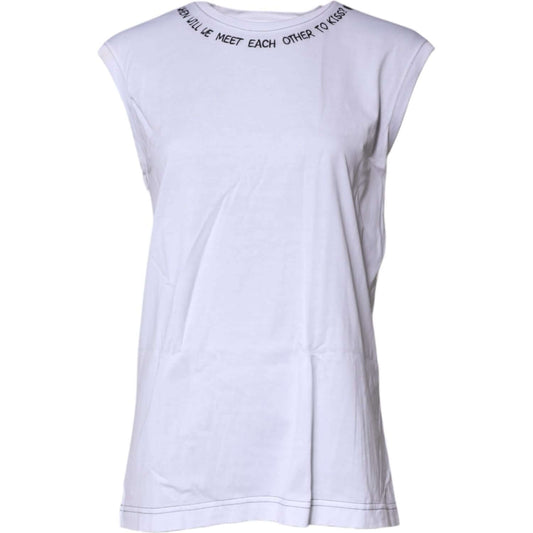 Dolce & Gabbana White Cotton Sleeveless Printed Tank T-shirt TSH87355-36