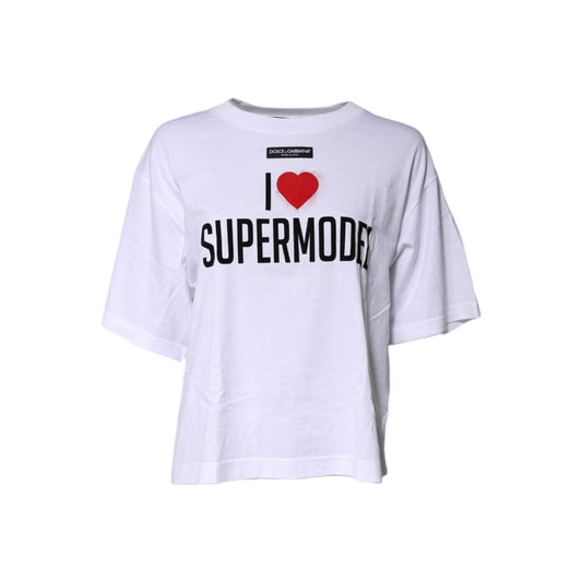 Dolce & Gabbana White Printed Round Neck Top Cotton T-shirt TSH87359-40