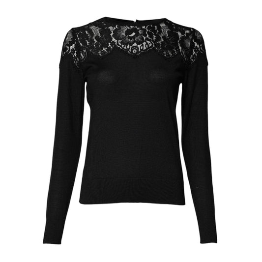 Dolce & Gabbana Black Floral Lace Long Sleeves Blouse Top TSH878528-36