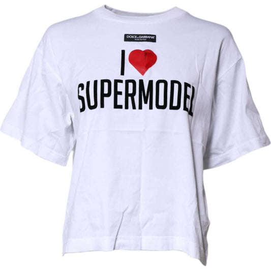 Dolce & Gabbana White Printed Round Neck Top Cotton T-shirt TSH878637-36