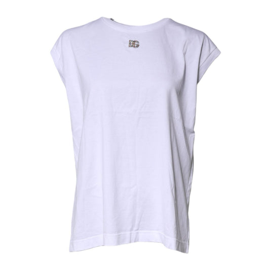 Dolce & Gabbana White Cotton Sleeveless Round Neck Tank Top TSH878641-42