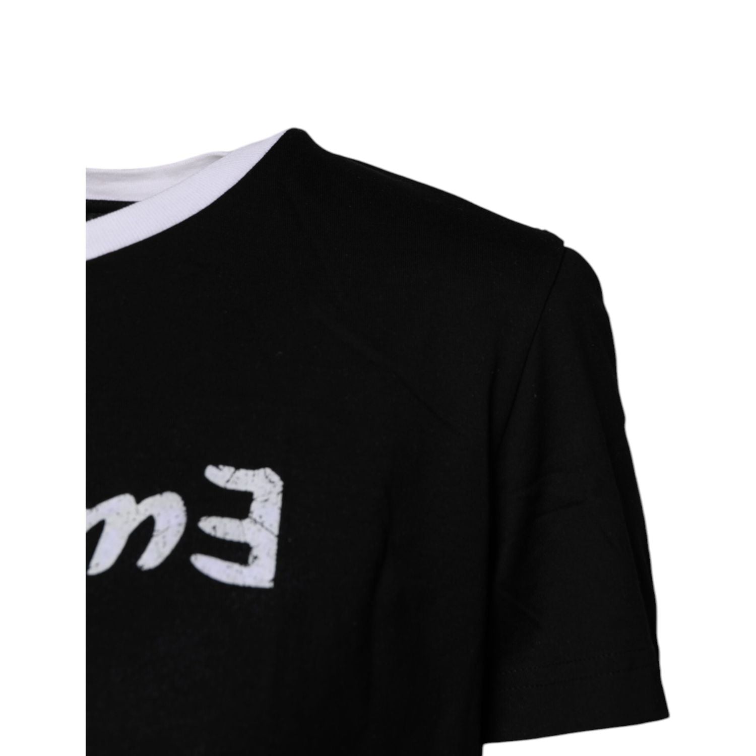 Dolce & Gabbana Black Printed Round Neck Top Cotton T-shirt