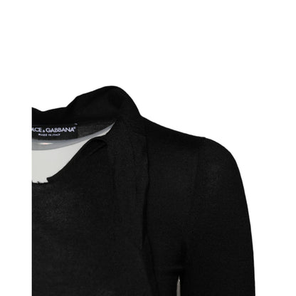 Dolce & Gabbana Black Cashmere Ascot Collar Long Sleeve Top