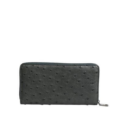 Dolce & Gabbana Green Ostrich Logo Plaque Zip Around Continental Wallet