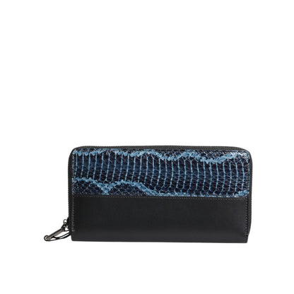Dolce & Gabbana Black Blue Exotic Leather Embossed Continental Wallet