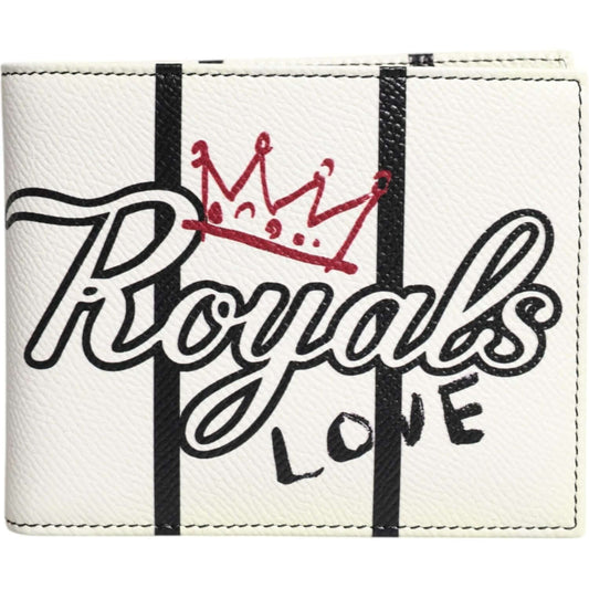 Dolce & Gabbana White Leather DG Crown Royals Bifold Card Holder Wallet BAG4626