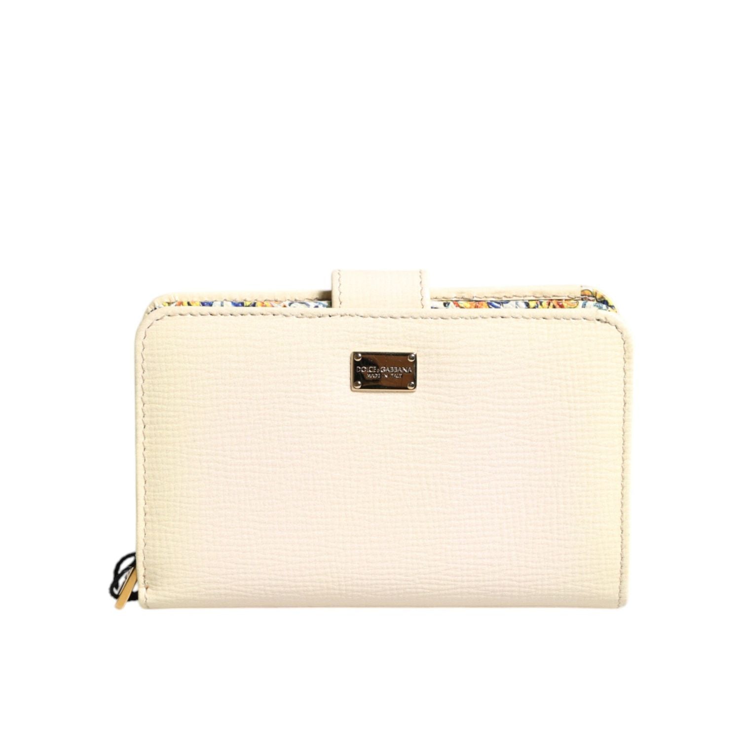 Dolce & Gabbana Ivory Calf Leather Compact Logo Plaque Card Holder Wallet