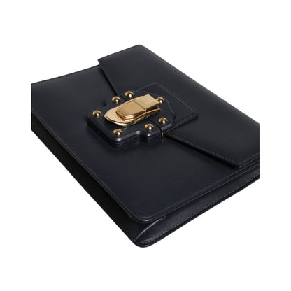 Dolce & Gabbana Black Leather Logo Gold Crossbody Purse Bag