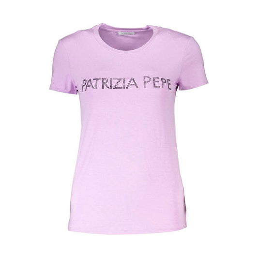 Patrizia Pepe Purple Rhinestone Crew Neck Tee Patrizia Pepe Thistle