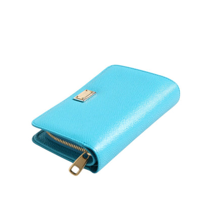 Dolce & Gabbana Light Blue Leather Bifold Continental Clutch Wallet