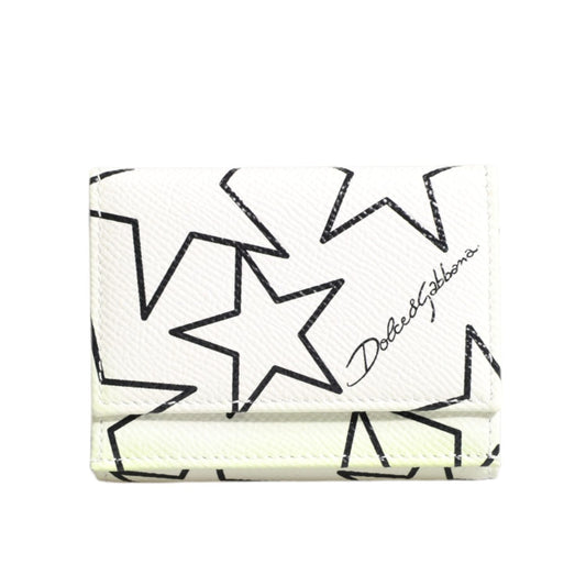 Dolce & Gabbana White Leather Trifold DG Star Print Card Holder Wallet BAG4614