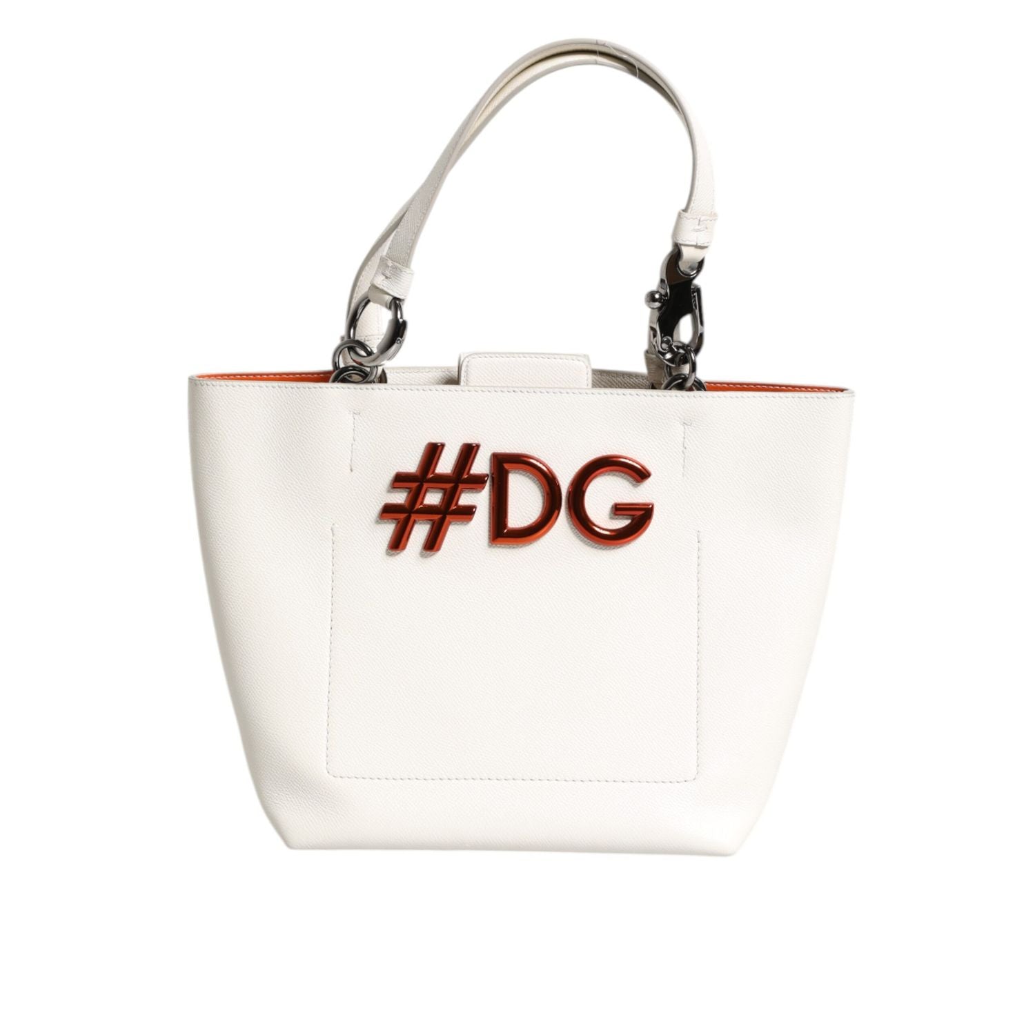 Dolce & Gabbana White Leather #DG BEATRICE Top Handle Tote Bag