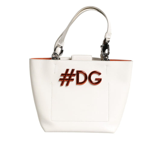 Dolce & Gabbana White Leather #DG BEATRICE Top Handle Tote Bag BAG4618