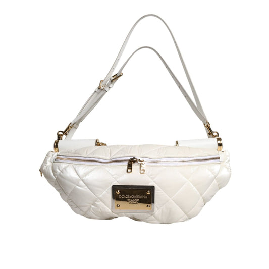 Dolce & Gabbana White Quilted Logo Plaque Belt Waist Fanny Pack Bag BAG4628