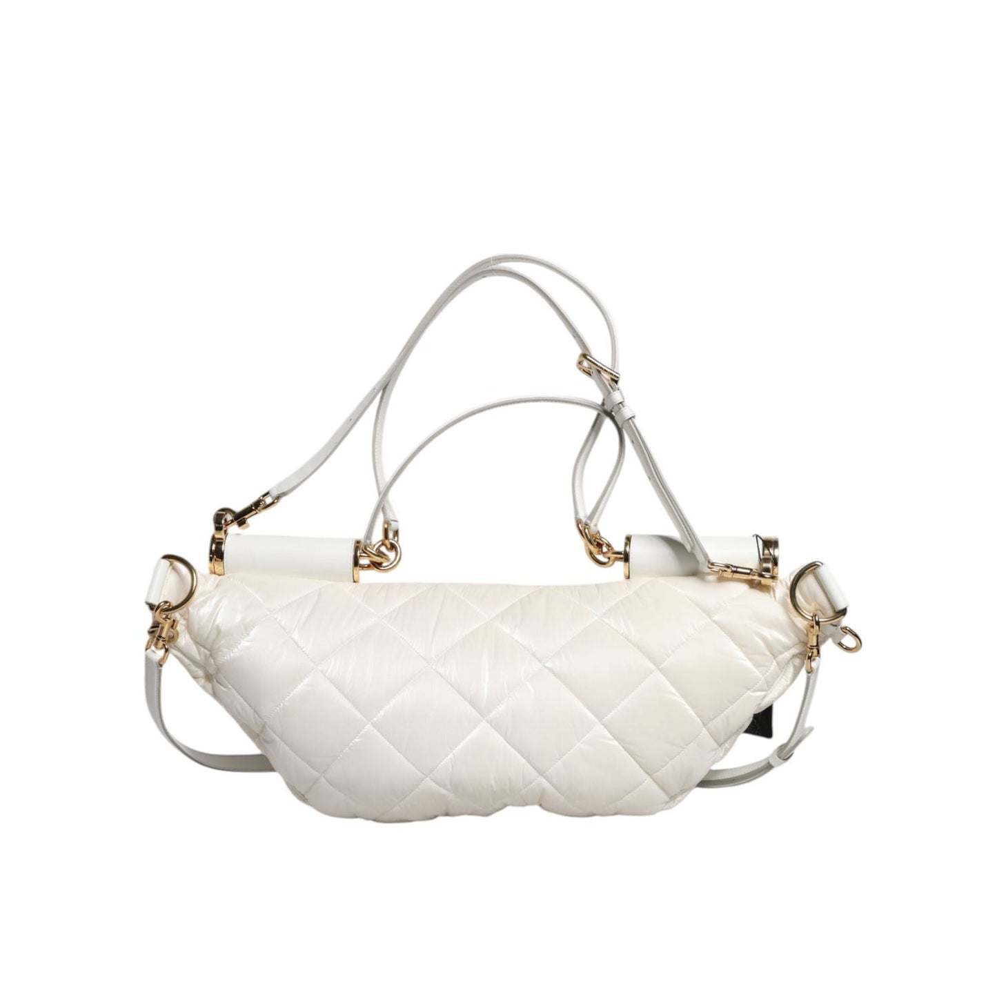 Dolce & Gabbana White Quilted Logo Plaque Belt Waist Fanny Pack Bag BAG4628
