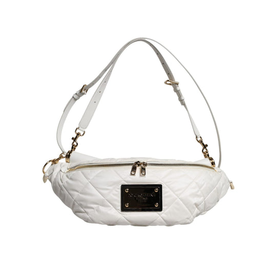 Dolce & Gabbana White Quilted Logo Plaque Belt Waist Fanny Pack Bag BAG4629