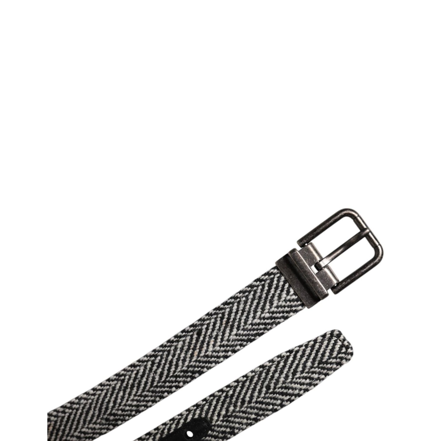 Dolce & Gabbana Black White Silver Tone Metal Buckle Belt