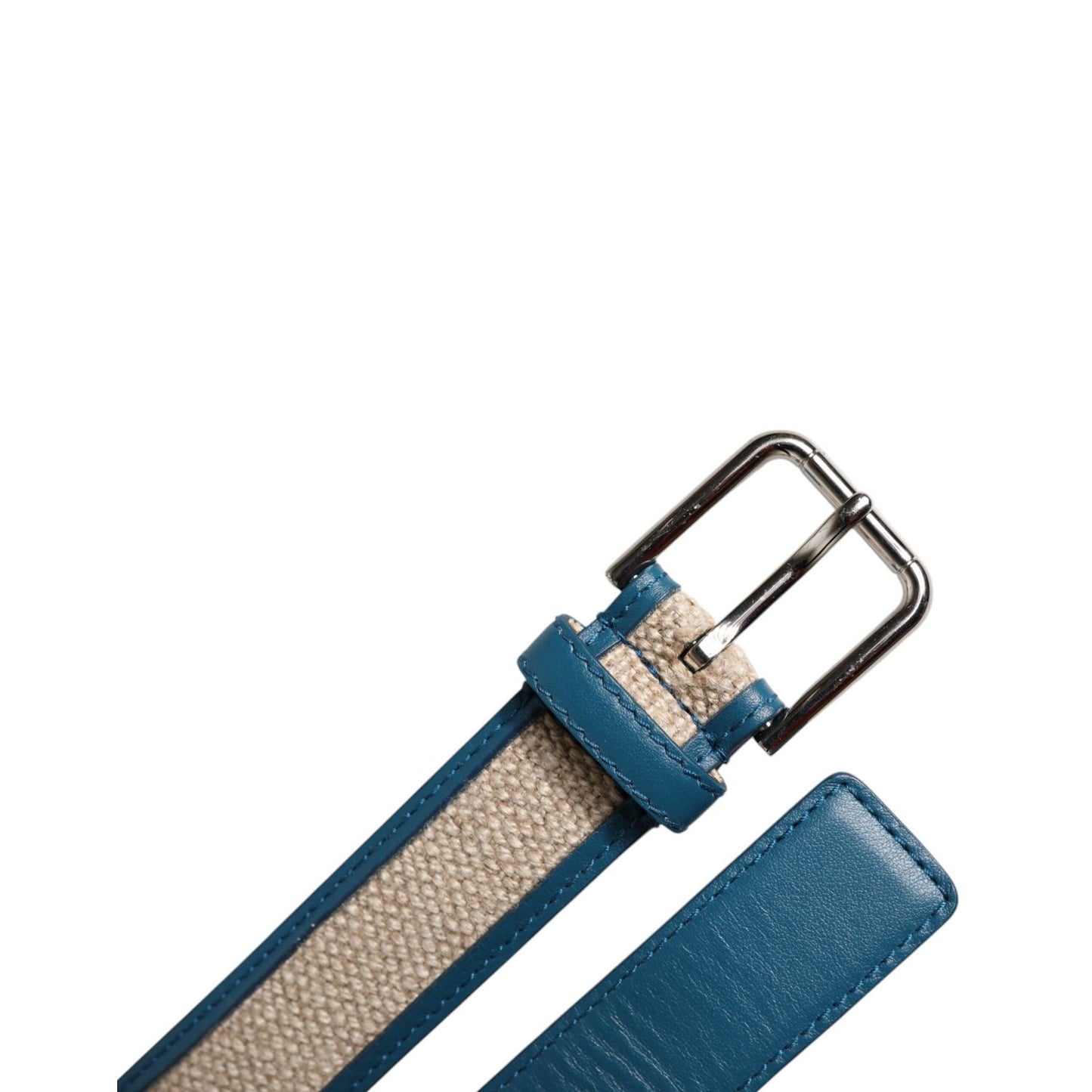 Dolce & Gabbana Blue Beige Leather Weaved Metal Buckle Belt