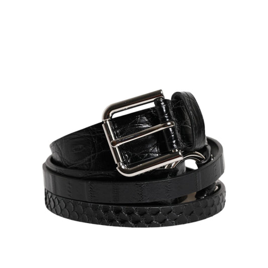Dolce & Gabbana Black Exotic Leather Metal Logo Buckle Belt BEL9320-90
