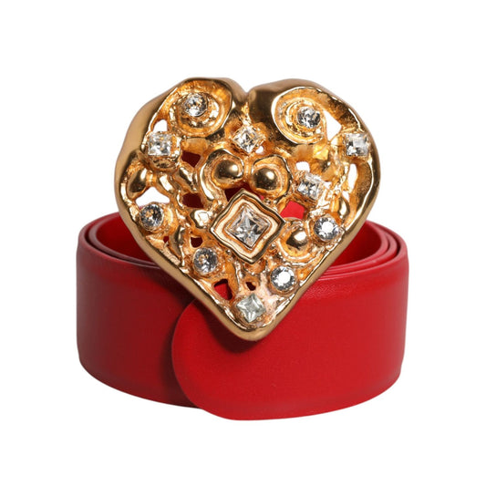 Dolce & Gabbana Red Calf Leather Embellished Metal Buckle Belt