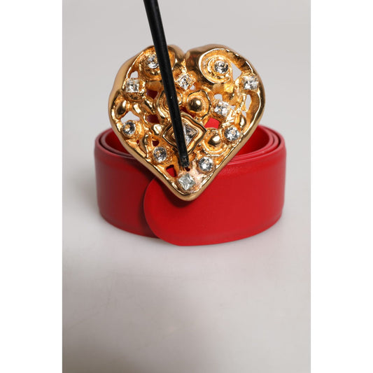 Dolce & Gabbana Red Calf Leather Embellished Metal Buckle Belt