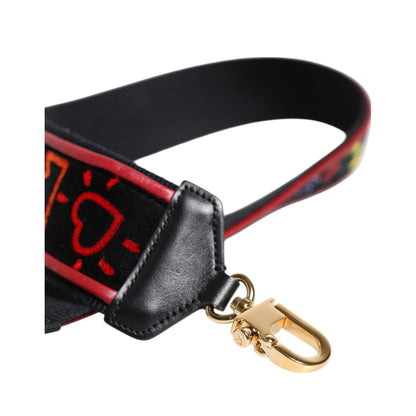 Dolce & Gabbana Black Cotton Printed Bag Shoulder Strap
