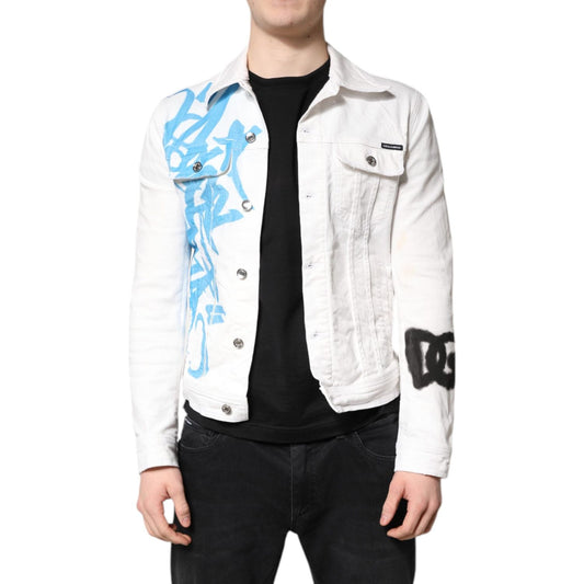 Dolce & Gabbana White Graffiti Cotton Stretch Denim Jacket JKT41311-48