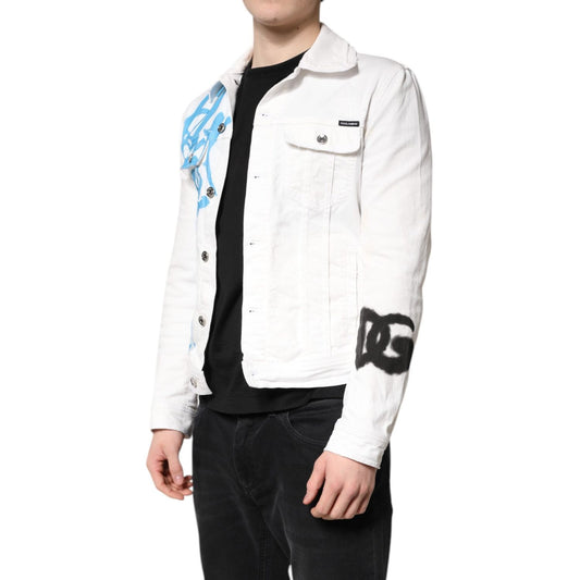 Dolce & Gabbana White Graffiti Cotton Stretch Denim Jacket JKT41311-48
