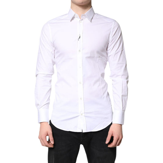 Dolce & Gabbana White Cotton Stretch GOLD Dress Formal Shirt TSH878610-38