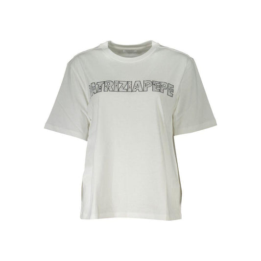 Patrizia Pepe Elegant Short Sleeve Crew Neck T-Shirt with Rhinestone Detail Patrizia Pepe Light Gray