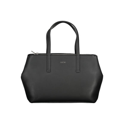 Calvin Klein Black Polyester Handbag with adjustable strap, dual handles, and stylish design, featuring an external pocket.