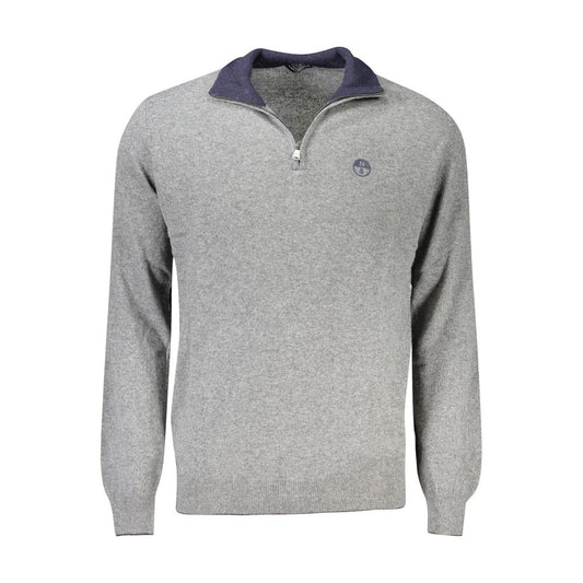 North Sails Gray Wool Men Sweater with half-zip and embroidery logo, showcasing chic sophistication and timeless fashion.