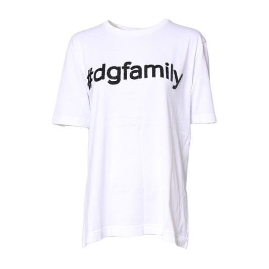 Dolce & Gabbana White #DGFamily Print Cotton Crew Neck T-shirt