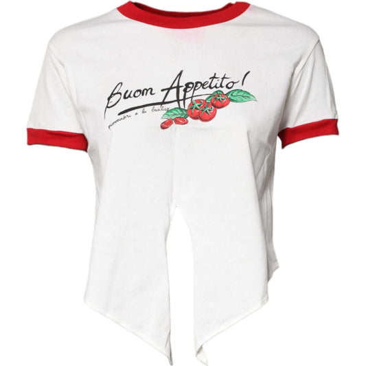 Dolce & Gabbana White Printed Round Neck Cropped Top T-shirt TSH878636-38