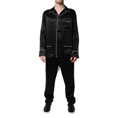 Dolce & Gabbana Black Silk Shirt Pants Pajama Set Sleepwear