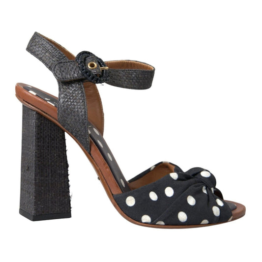 Dolce & Gabbana Black Polka Dot Leather Heels Sandals Shoes LA10813-39
