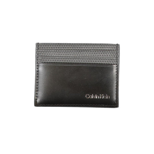 Calvin Klein Black Leather Wallet with card holder, 1 central pocket, contrast details, and logo print, sleek and stylish.