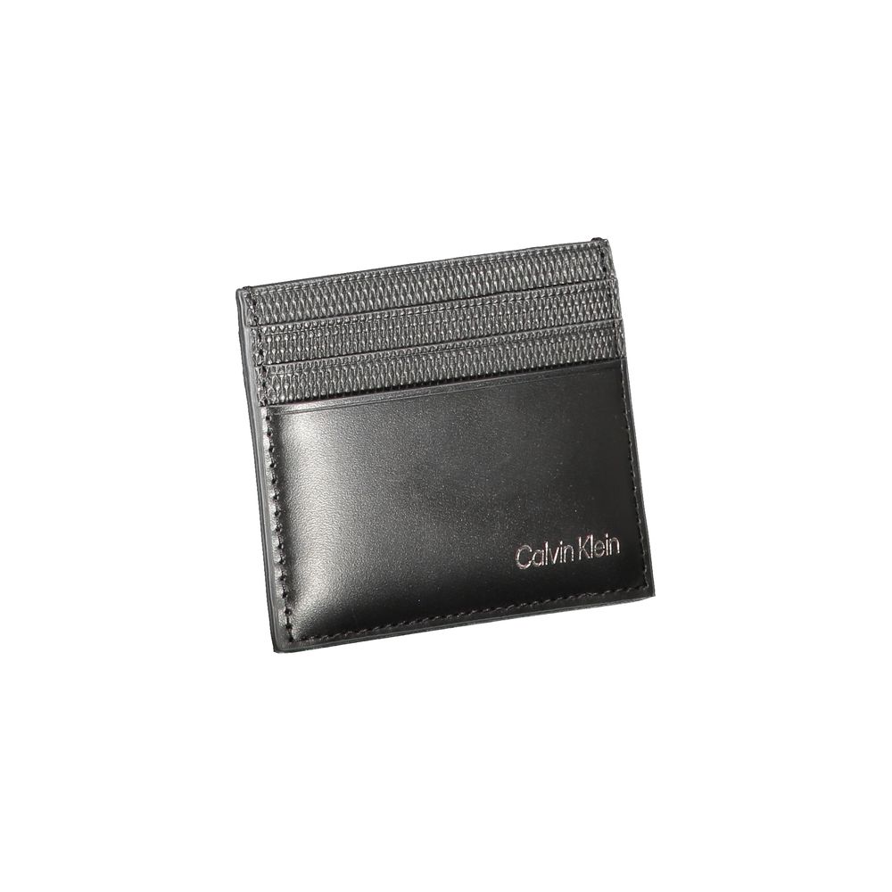 Calvin Klein Black Leather Wallet with card holder, central pocket, contrast details, and logo print