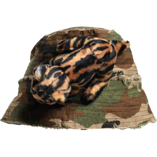 Dolce & Gabbana Multicolor Leopard Embellish Wide Brim Bucket Hat Dolce & Gabbana Dark Slate Gray